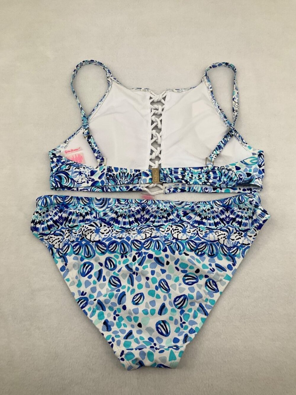 Lilly Pulitzer size 8/10 Blue & White Printed Bikini Lace-Up Halter Top - Picture 5 of 10